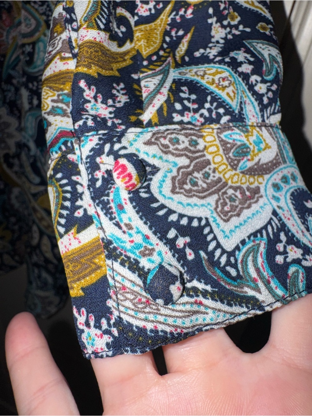 Boutique Paisley Long Sleeve Dress Small Navy Blue Boho V-Neck Mini - Picture 6 of 6